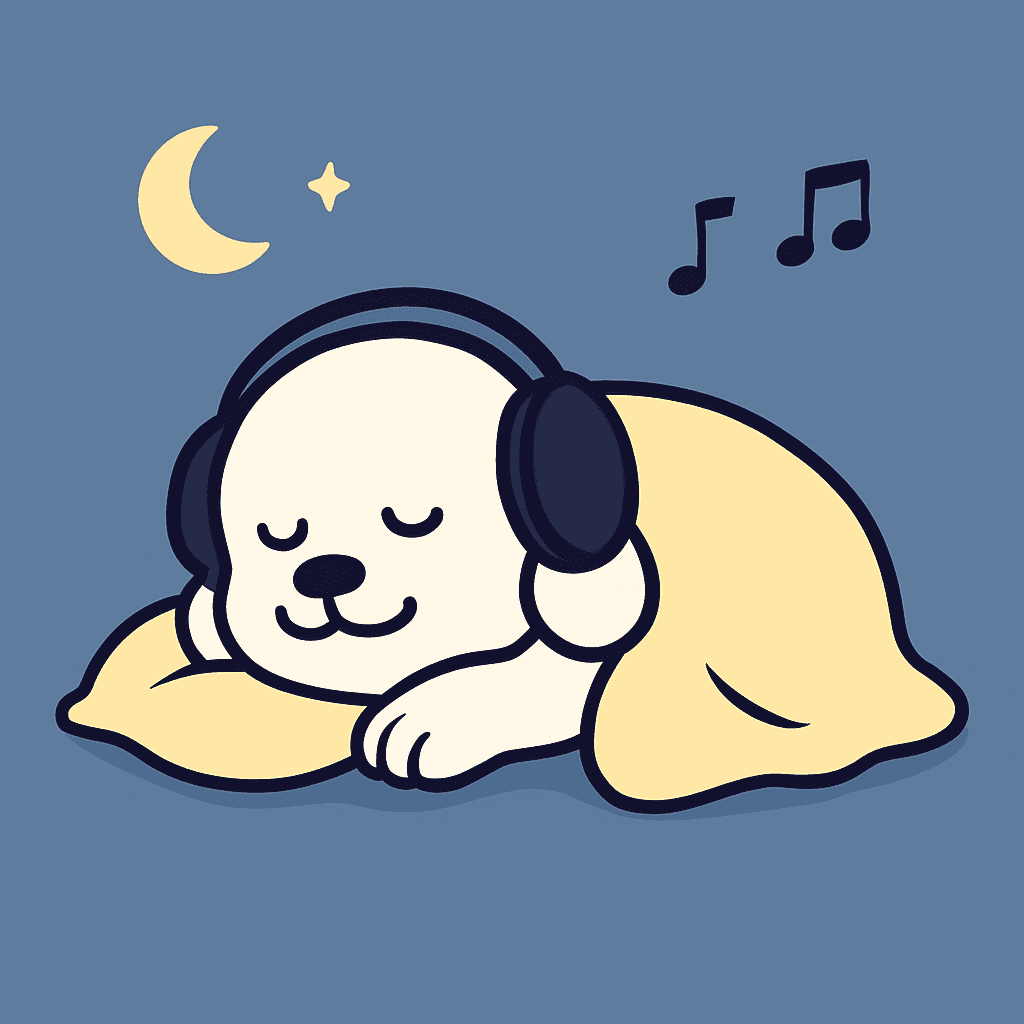 Dog sleeping with headphones
